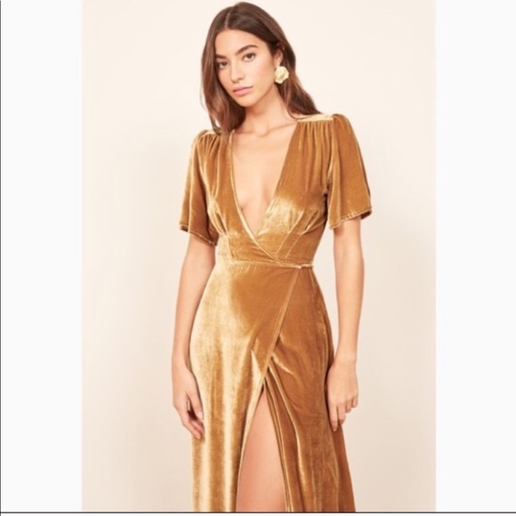 reformation velvet wrap dress